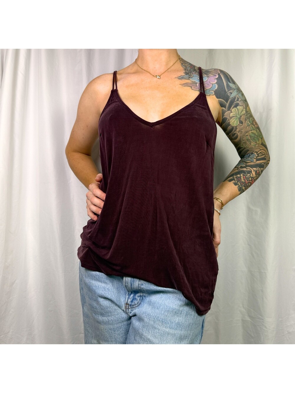 7 For All Mankind Cupro Cami Tank Top Burgundy Racerback